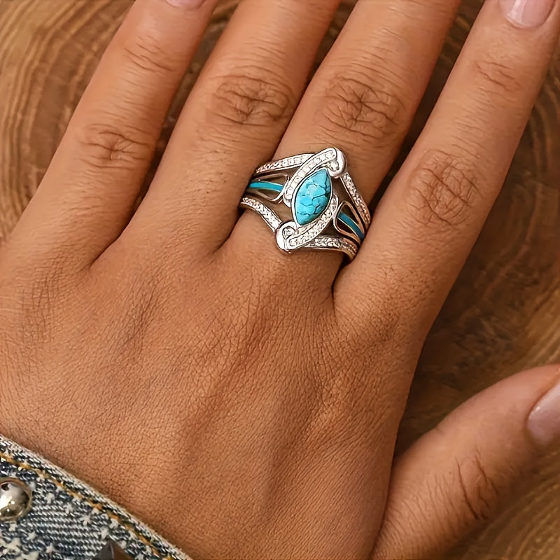 Bague affirmée marquis turquoise en or blanc