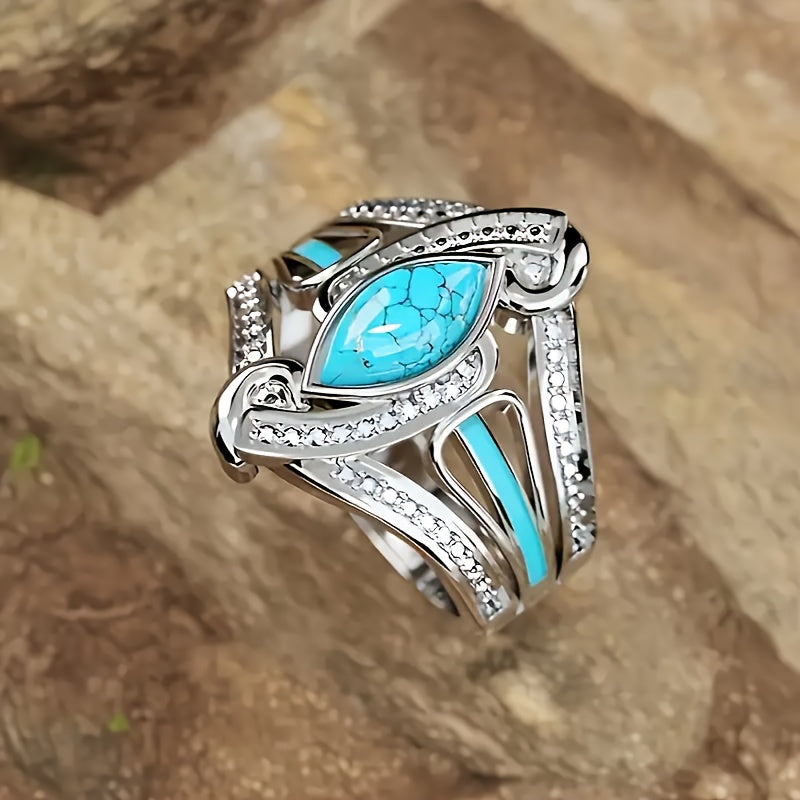 Bague affirmée marquis turquoise en or blanc