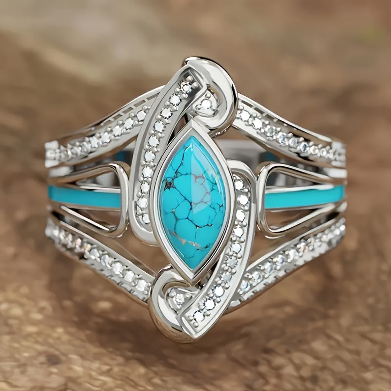 Bague affirmée marquis turquoise en or blanc
