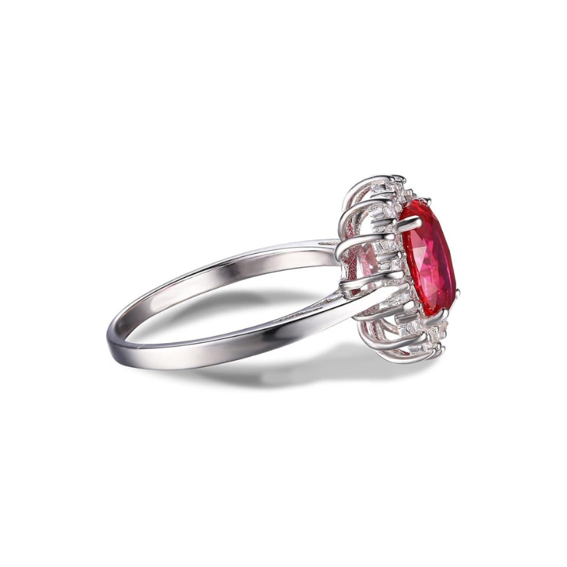 Bague auréole rubis classique en or blanc