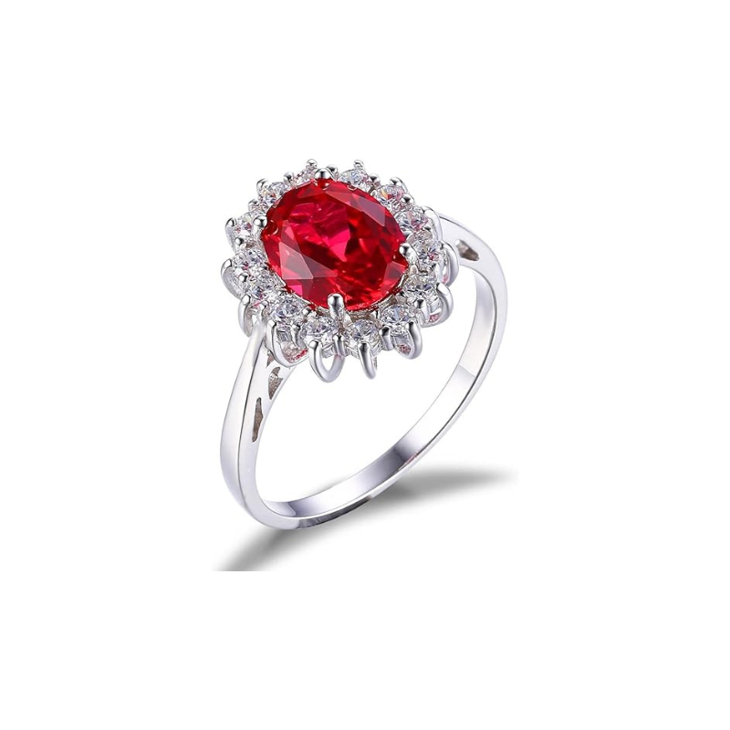 Bague auréole rubis classique en or blanc