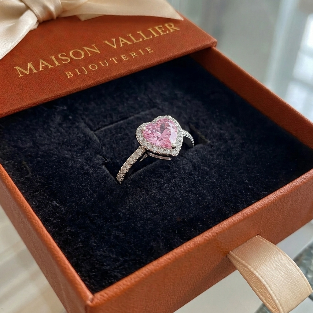 Bague coeur Baiser rosé en or blanc