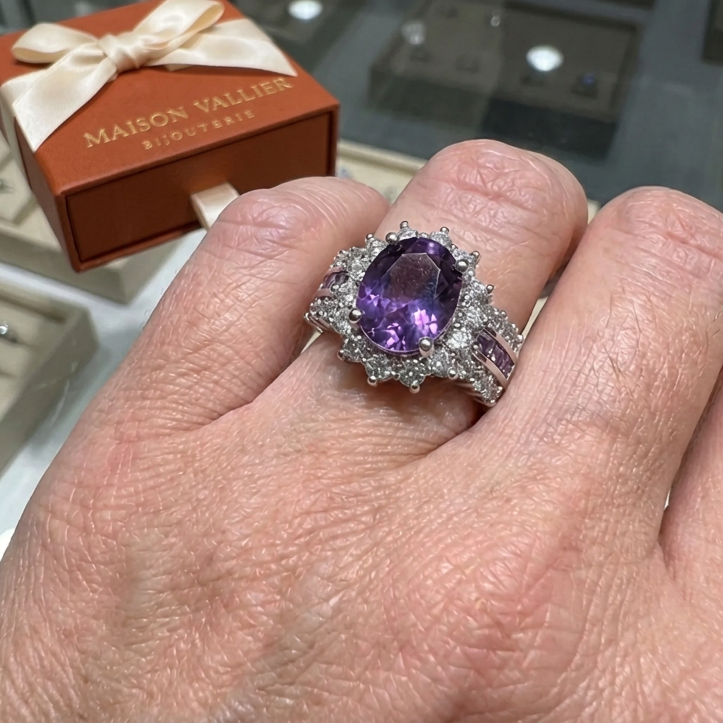Bague couronne améthyste Crépusculaire en or blanc
