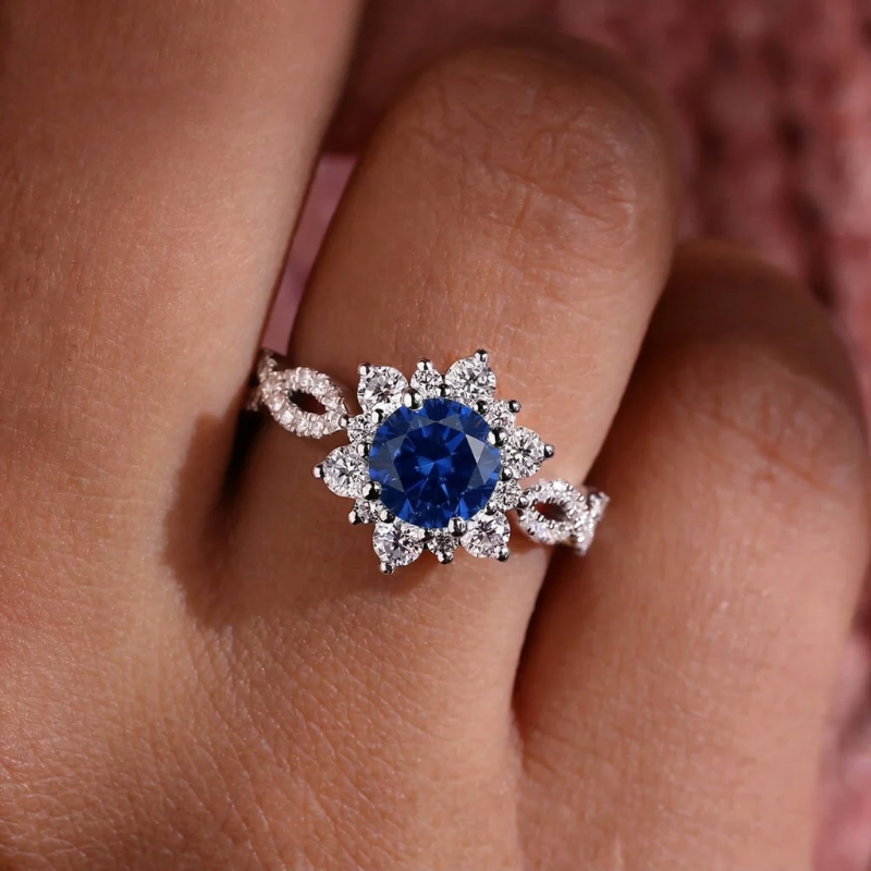 Bague fleur saphir cristal en or blanc