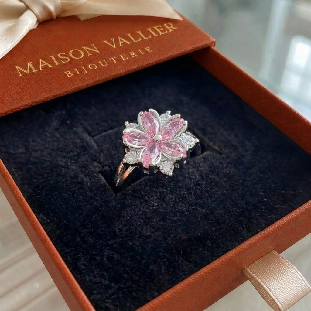 Bague fleur de cerisier en or blanc