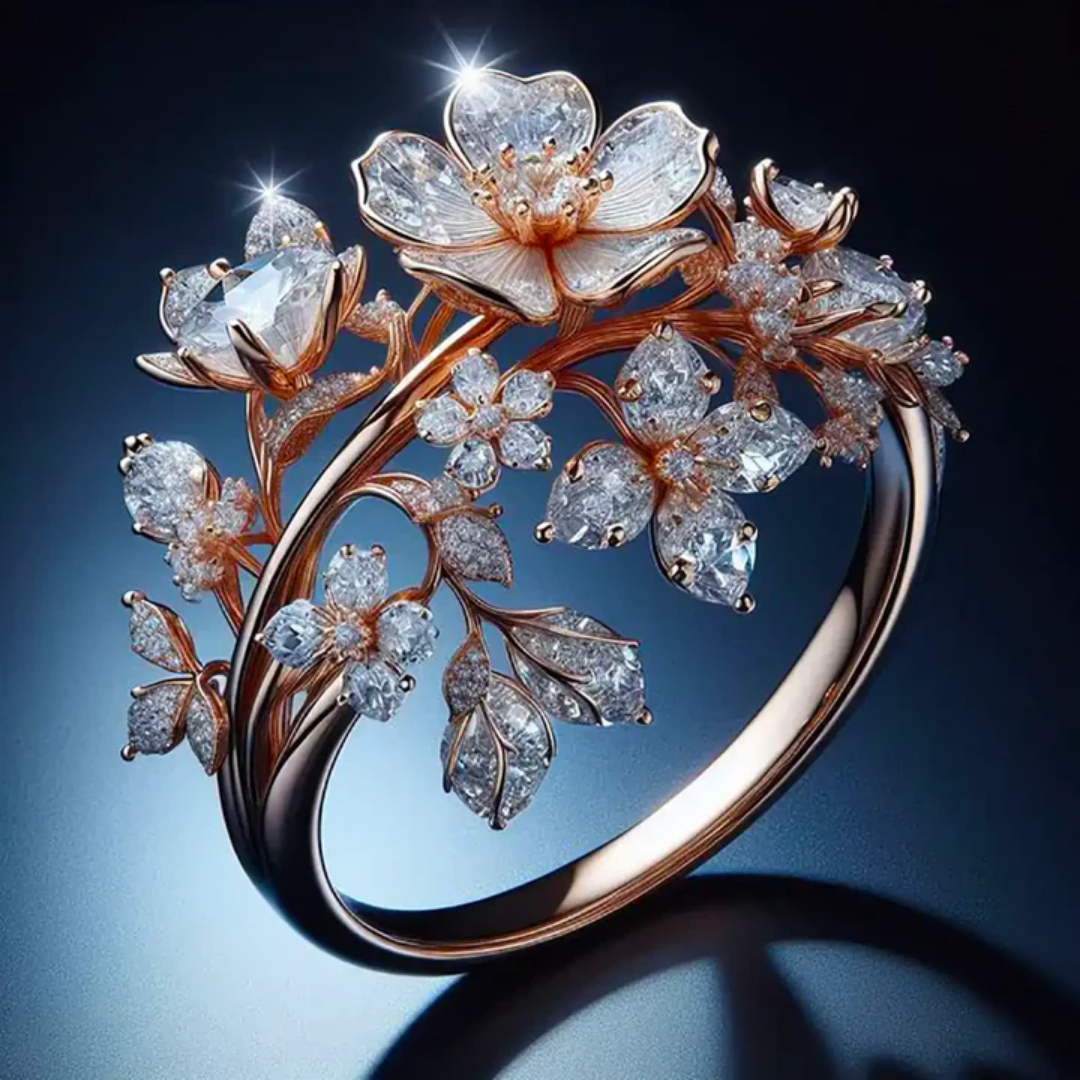 Bague fleur de cristal bleu ciel en or