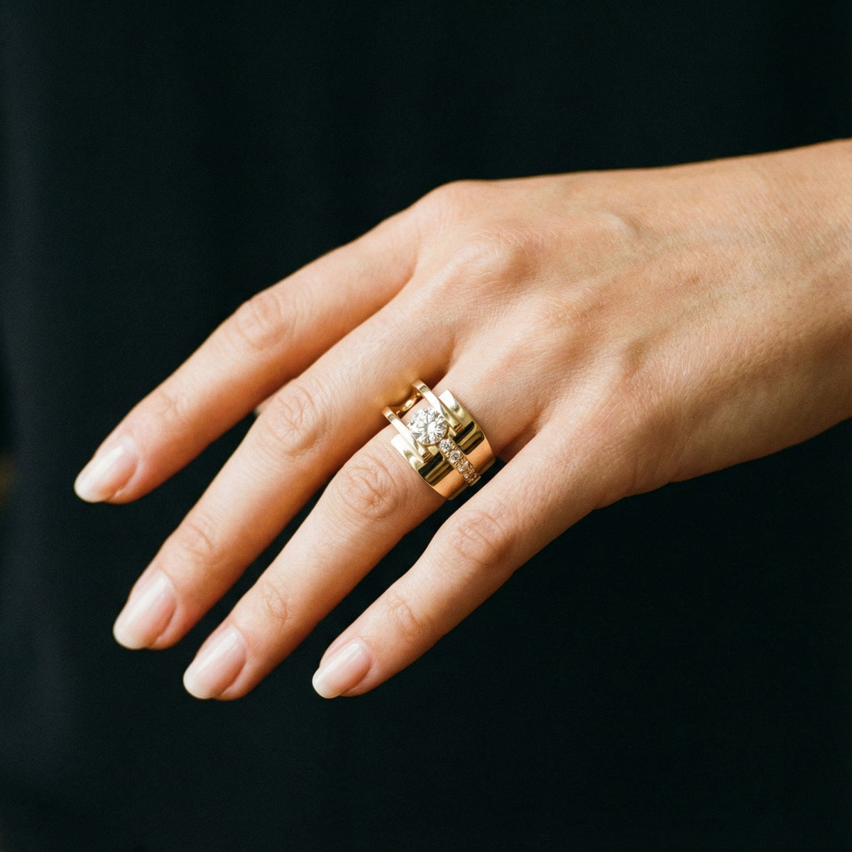Bague irrégulière rétro à brillants en or