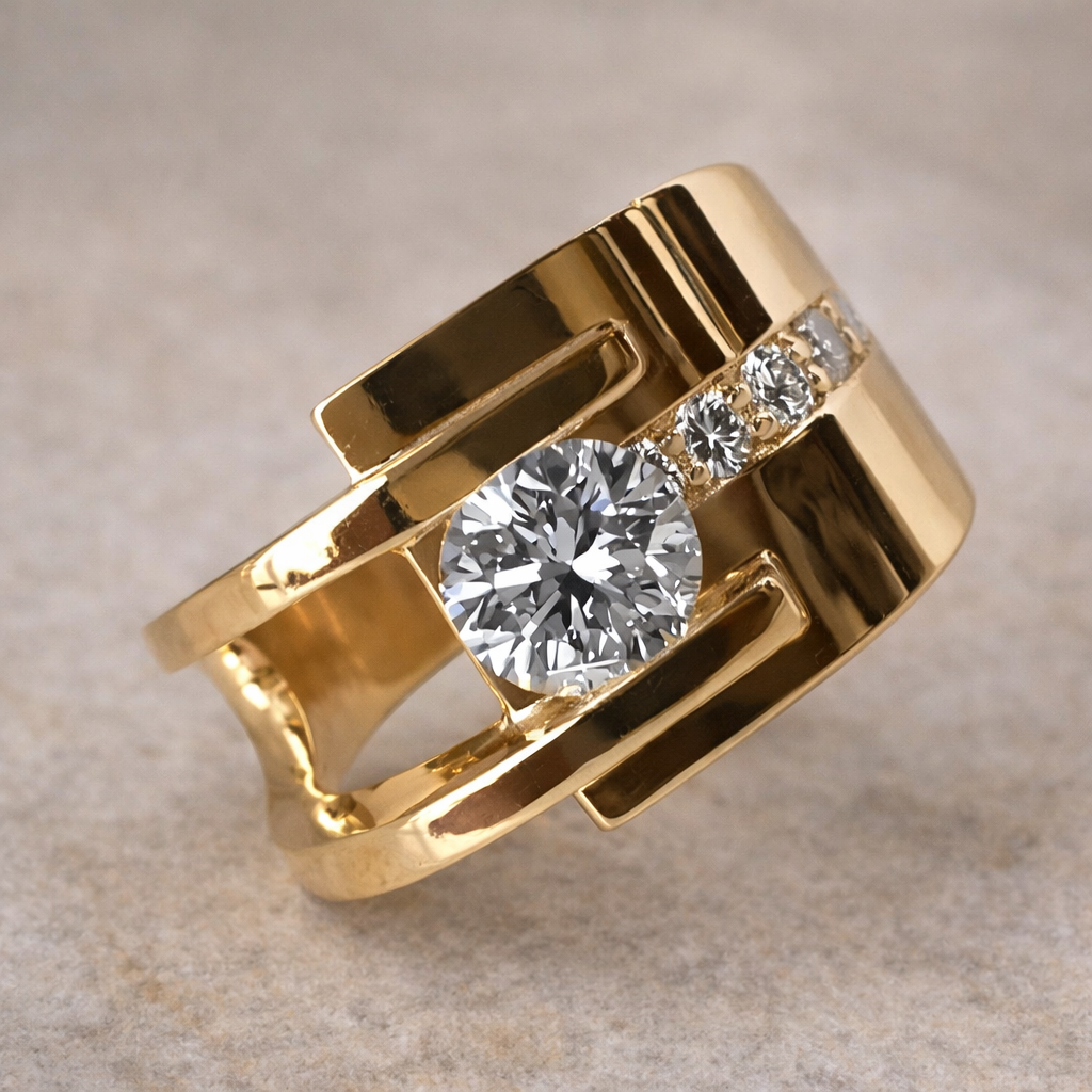 Bague irrégulière rétro à brillants en or