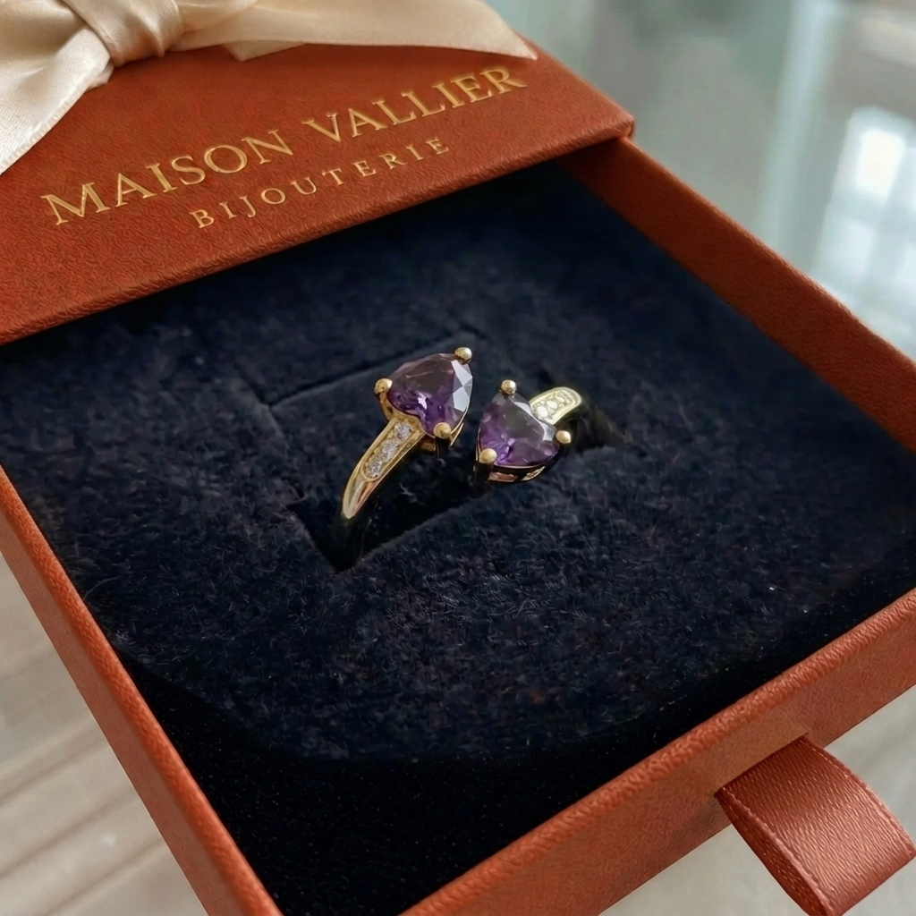 Bague Noctira violet cœur enlacé en or