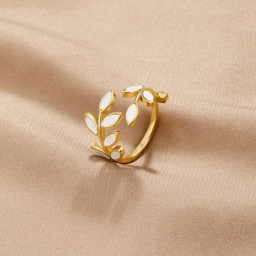Bague ouverte feuille délicate Néraya en or