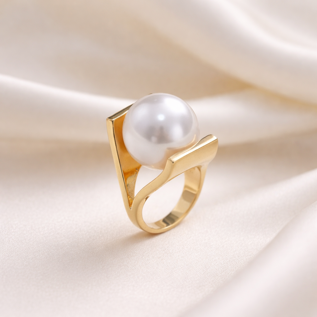 Bague rétro avec ornement de perles en or