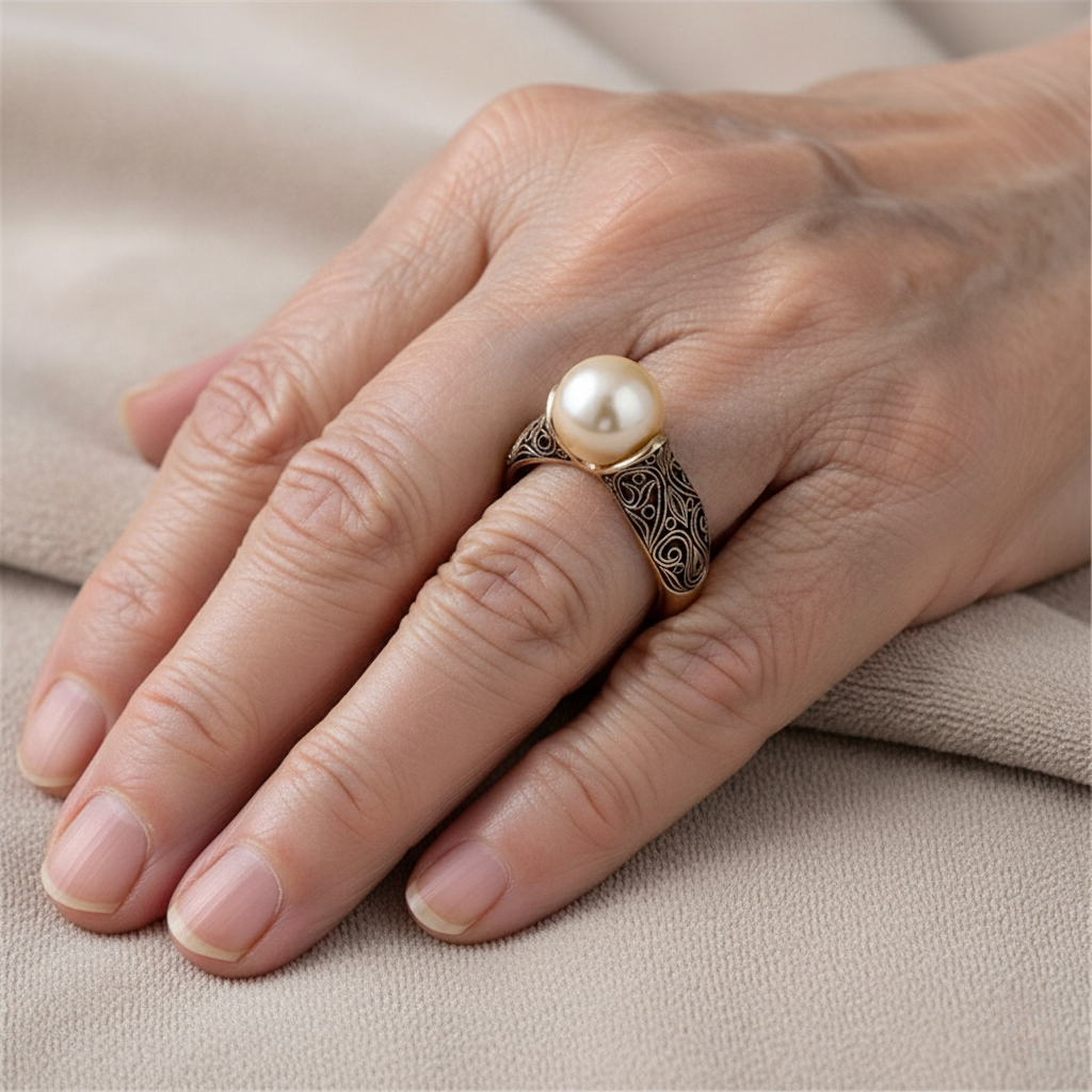 Bague rétro avec perle en or