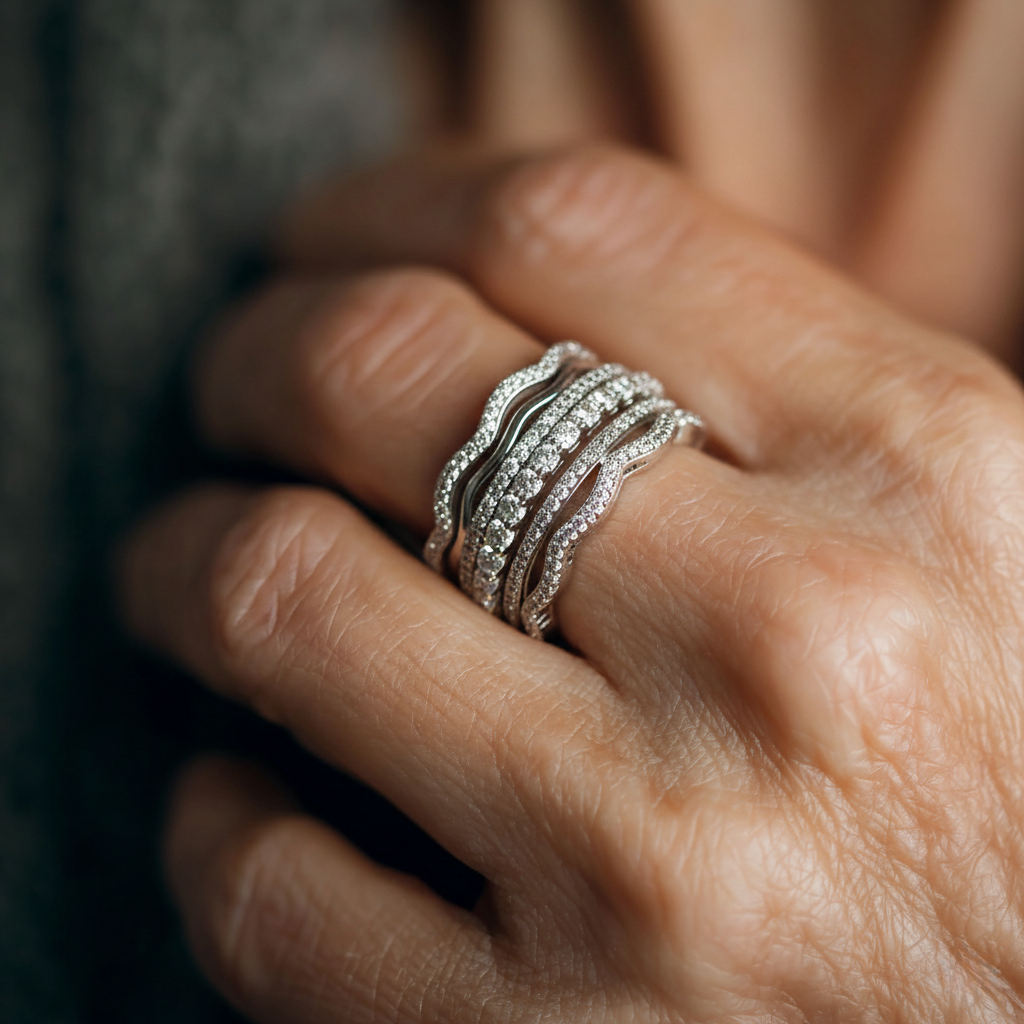 Bague rétro à brillants en couches en or