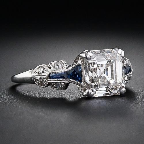 Bague rétro en bleu en or blanc