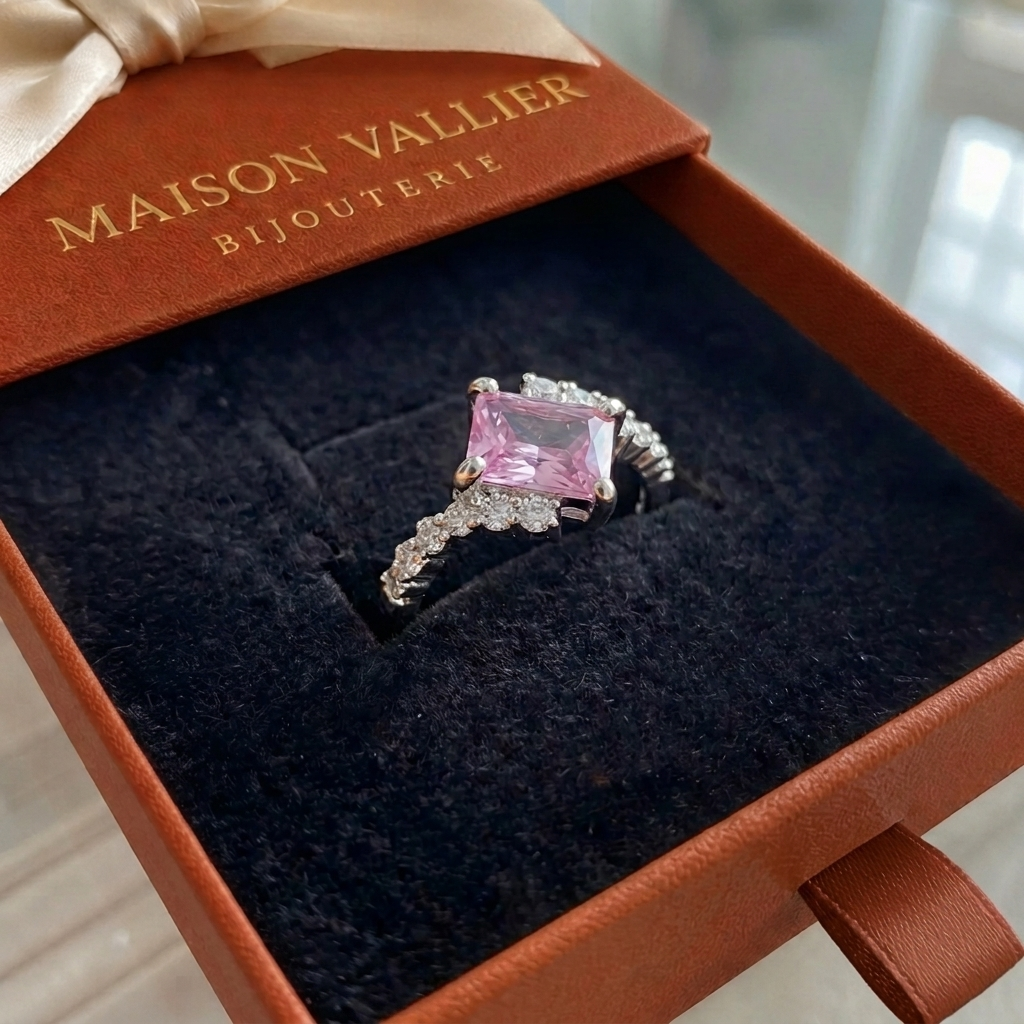 Bague Sommet en saphir rose en or blanc