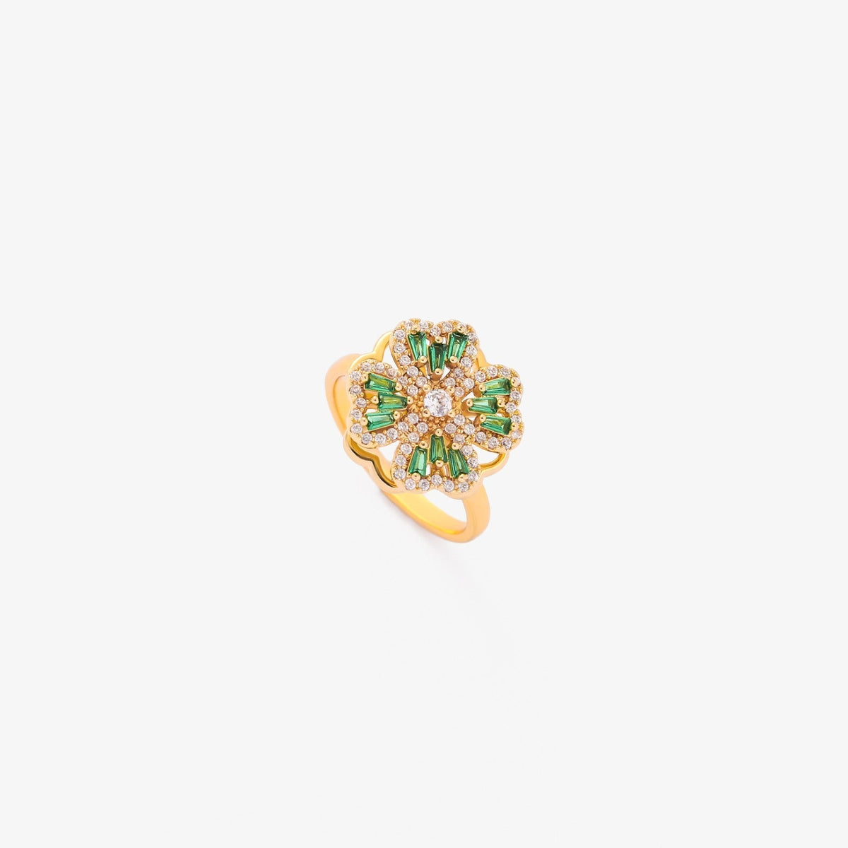 Bague tournante trèfle émeraude en or