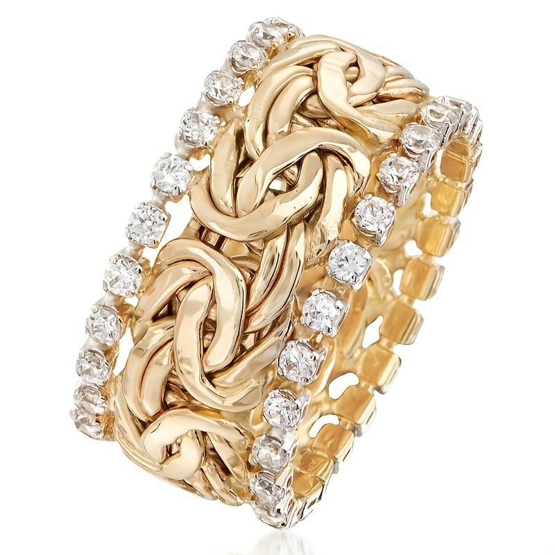 Bague tressée rétro à brillants en or