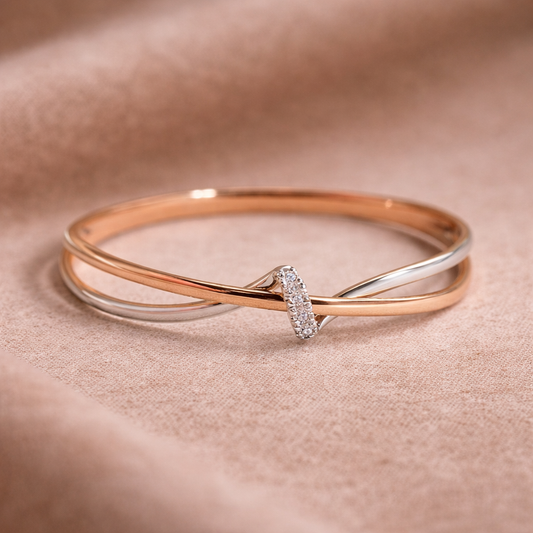 Bague Tressée en Or Rose et Argent