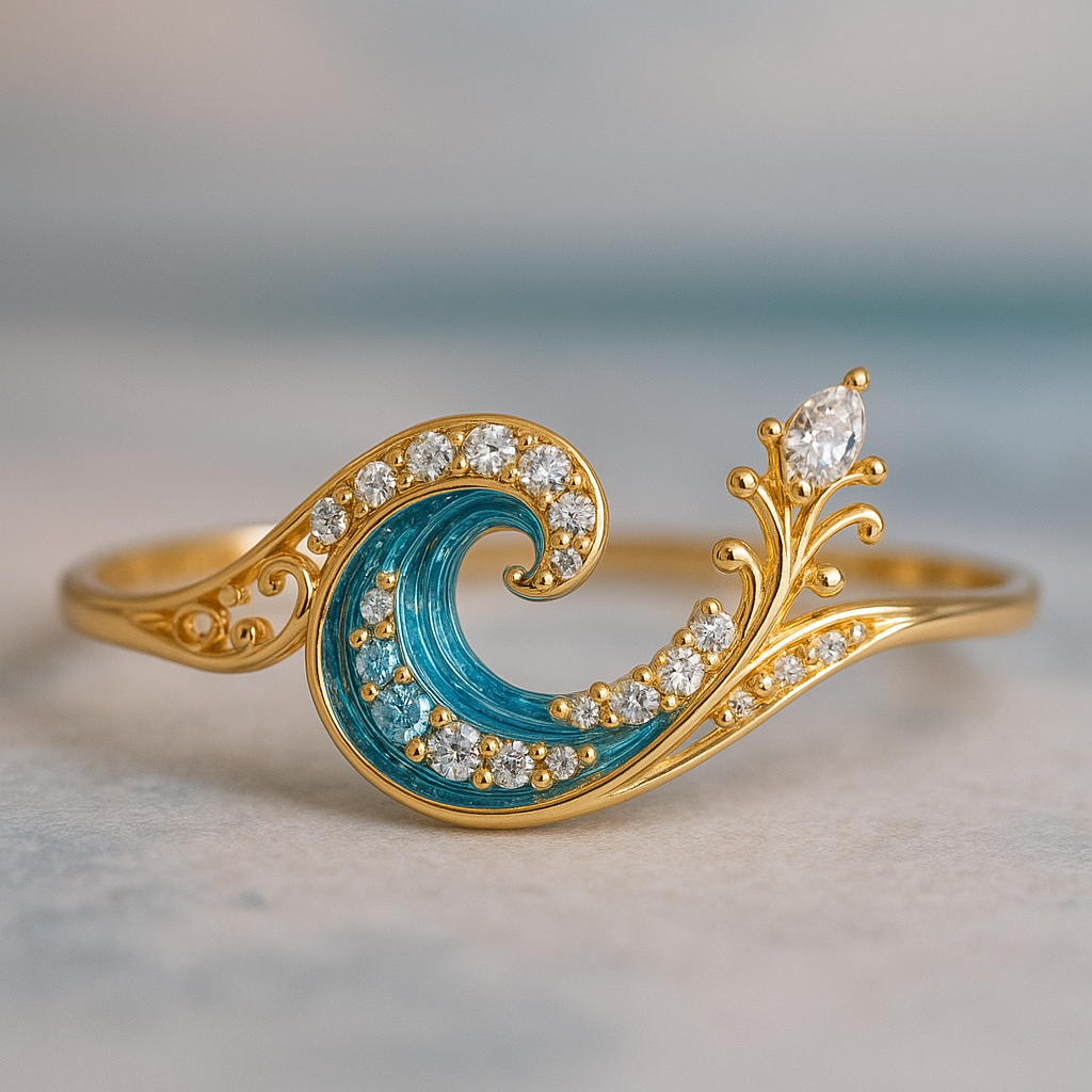 Bague "vague des Océans" avec cristal brillant en or