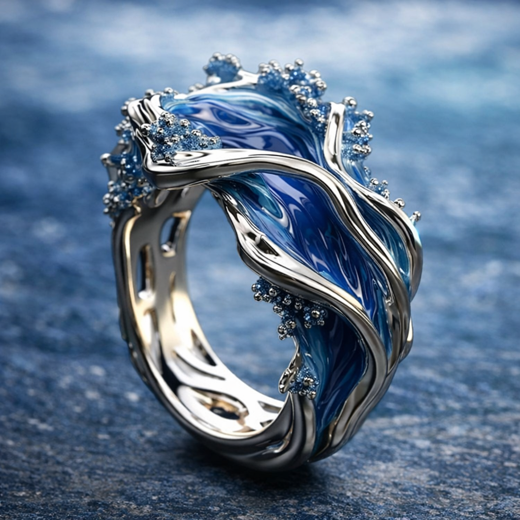 Bague vintage avec vague Océanique en or