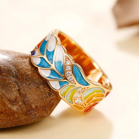 Bague Vintage Dorée avec émail coloré