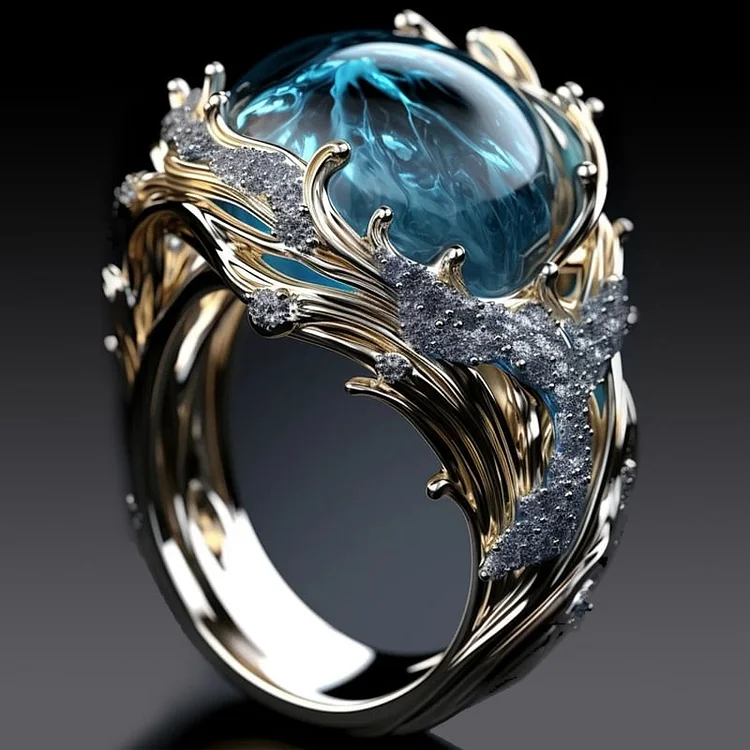 Bague vintage océan en cristal en or