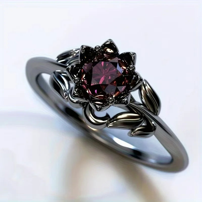 Bague vintage avec fleur en pierre rouge en or