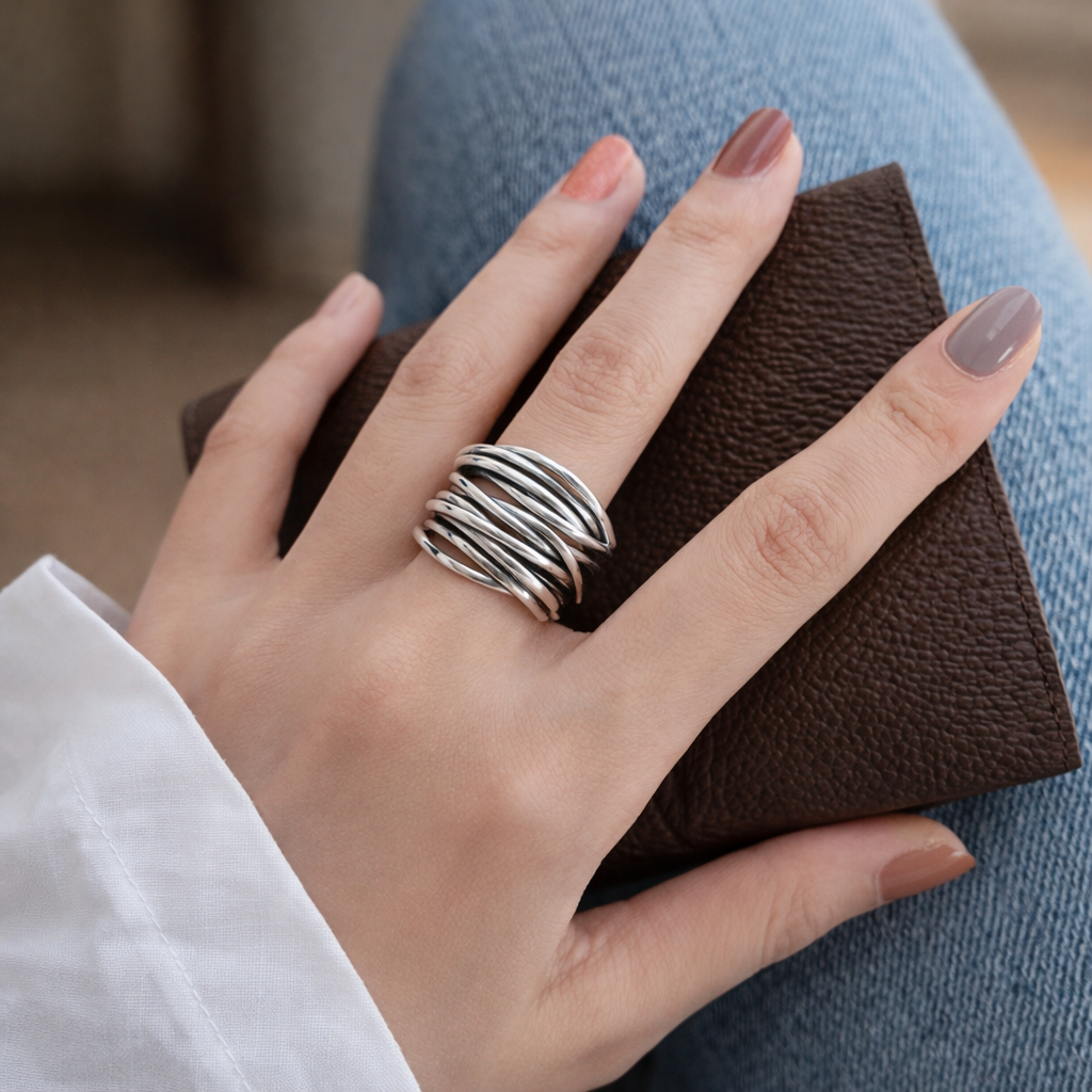 Bague ajustable en couches or blanc en or blanc