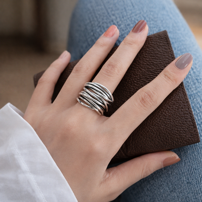 Bague ajustable en couches Argent
