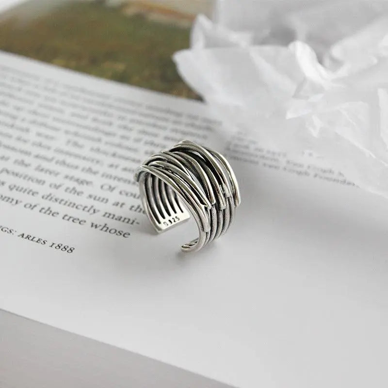 Bague ajustable en couches or blanc en or blanc
