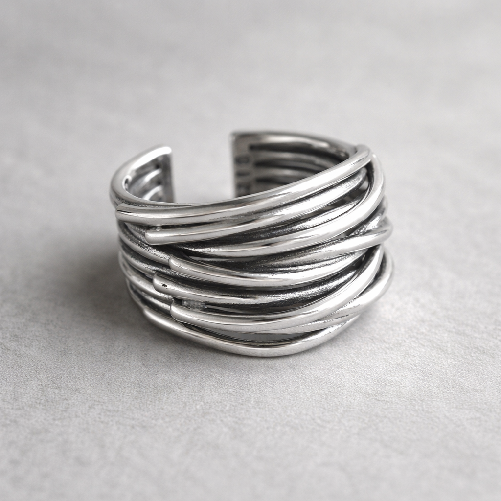 Bague ajustable en couches or blanc en or blanc
