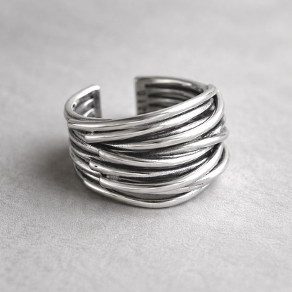Bague ajustable en couches Argent