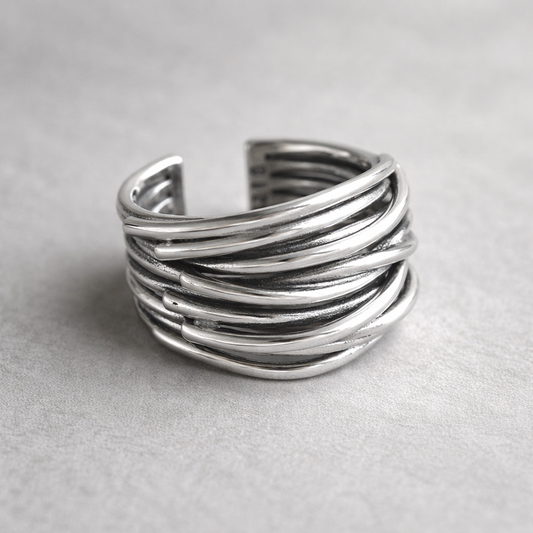 Bague ajustable en couches Argent