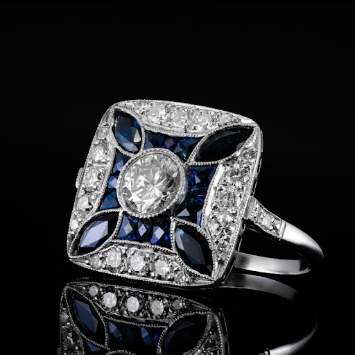 Bague à brillants bleu foncé en or