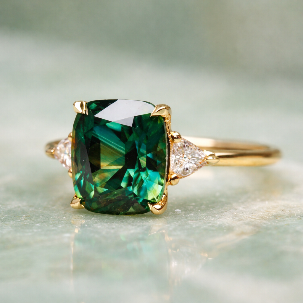 Bague carrée élégante avec émeraude en or
