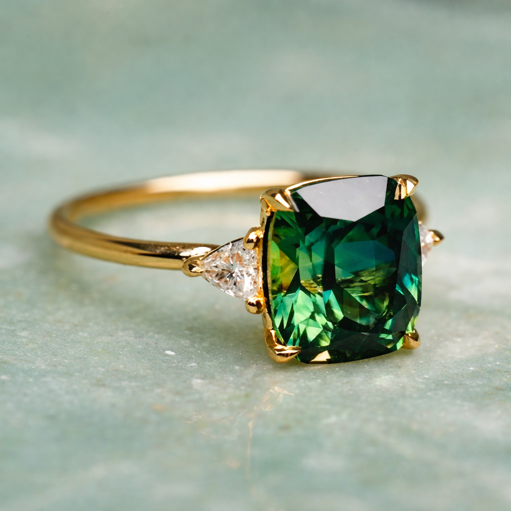 Bague carrée élégante avec émeraude en or
