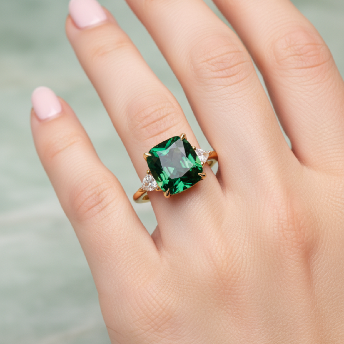 Bague carrée élégante avec émeraude en or