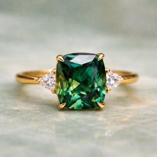 Bague carrée élégante avec émeraude