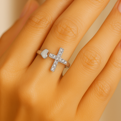 Bague croix rétro argentée réglable « Amour »
