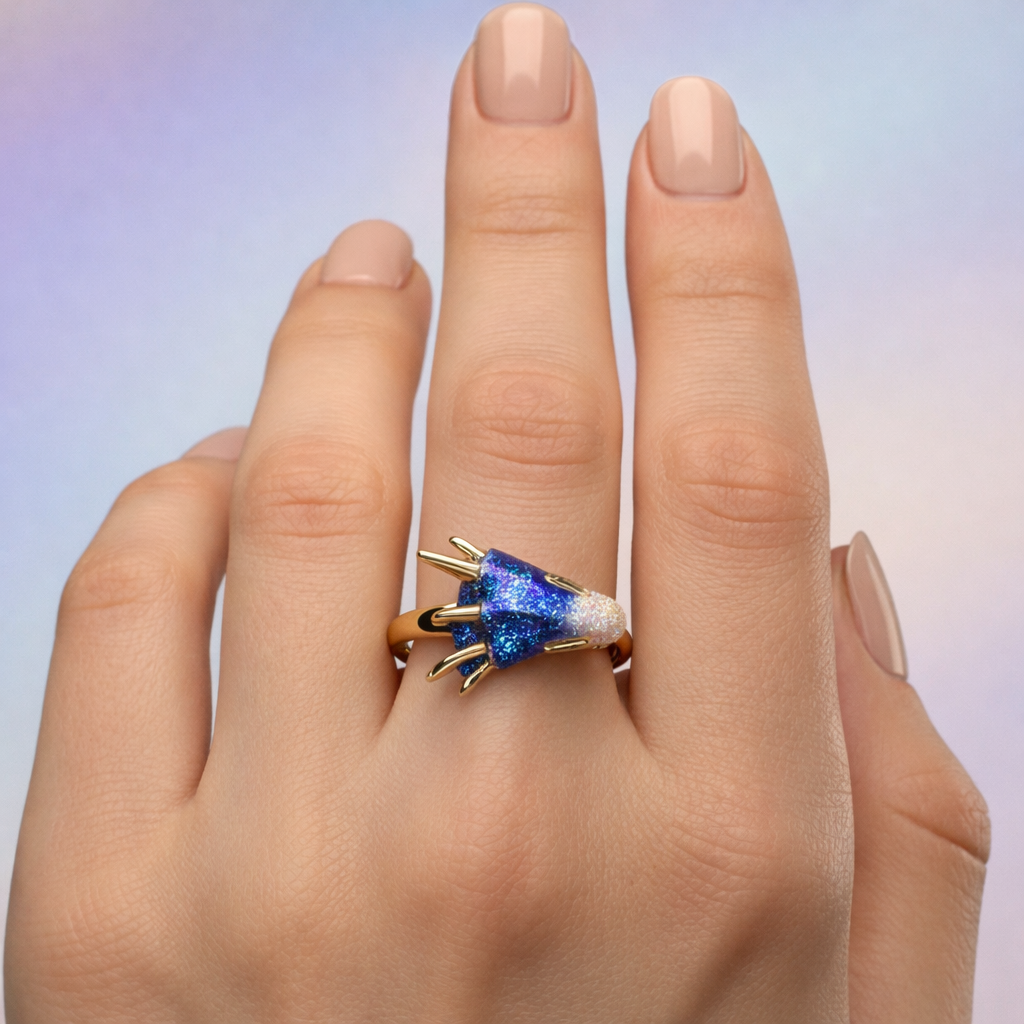 Bague dragon ajustable et émail fait main en or blanc