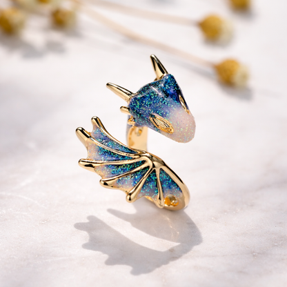 Bague dragon ajustable en argent et émail fait main