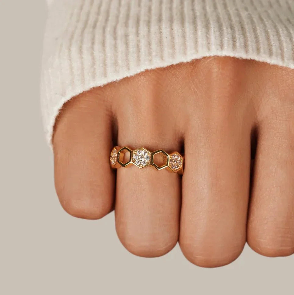 Bague en cristal en Nid d'abeille en or