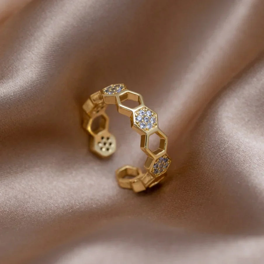 Bague en cristal en Nid d'abeille en or