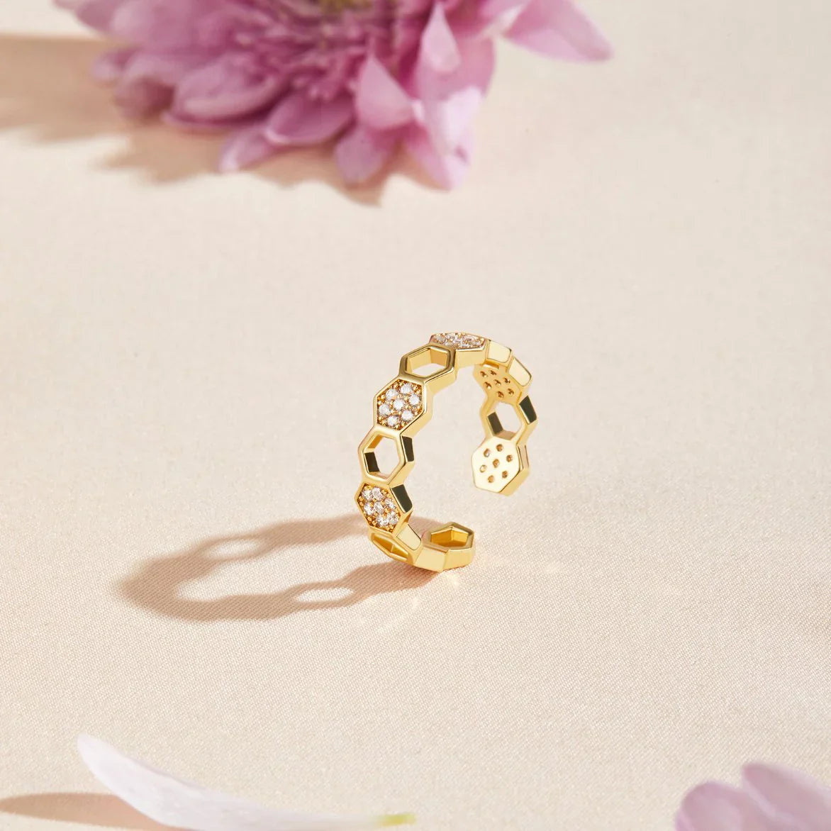 Bague en cristal en Nid d'abeille en or