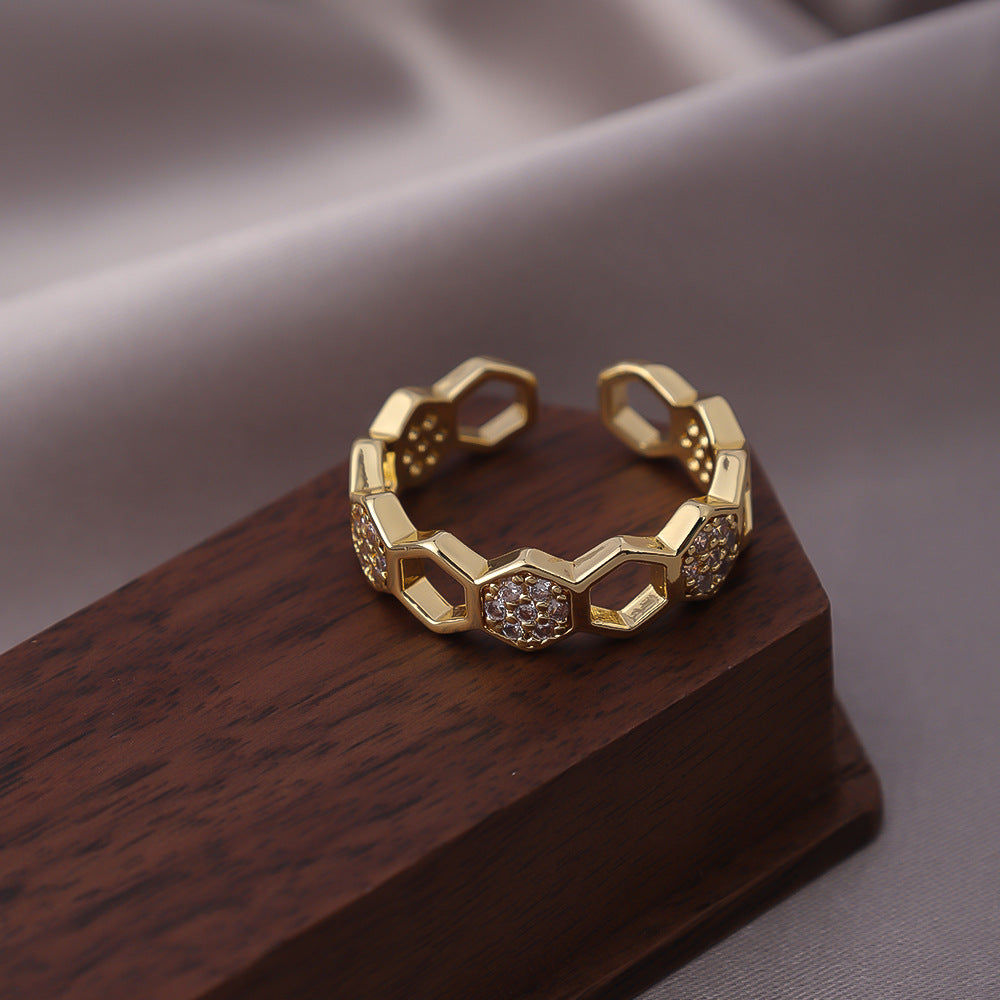 Bague en cristal en Nid d'abeille en or