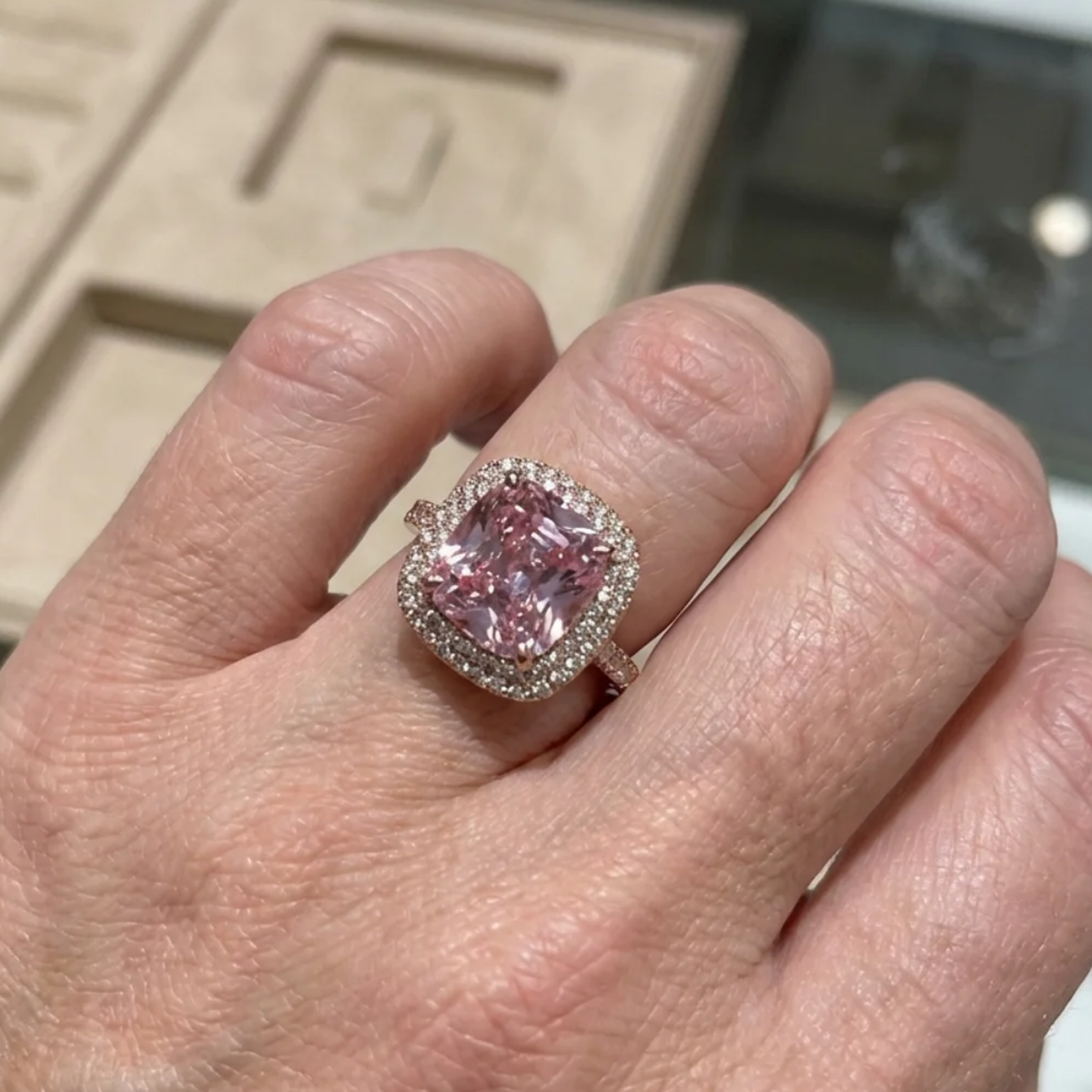 Bague en Saphir Rose Coussin | Or Rose