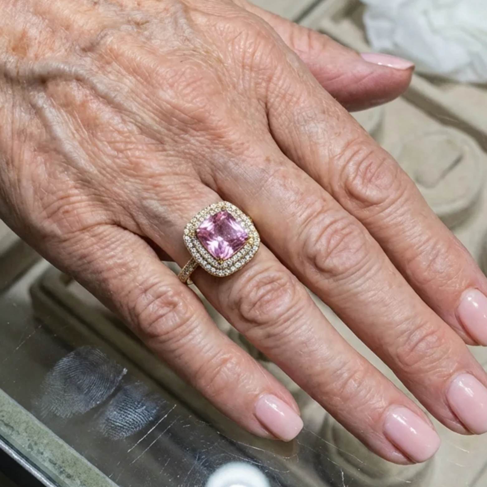 Bague en Saphir Rose Coussin | Or Rose