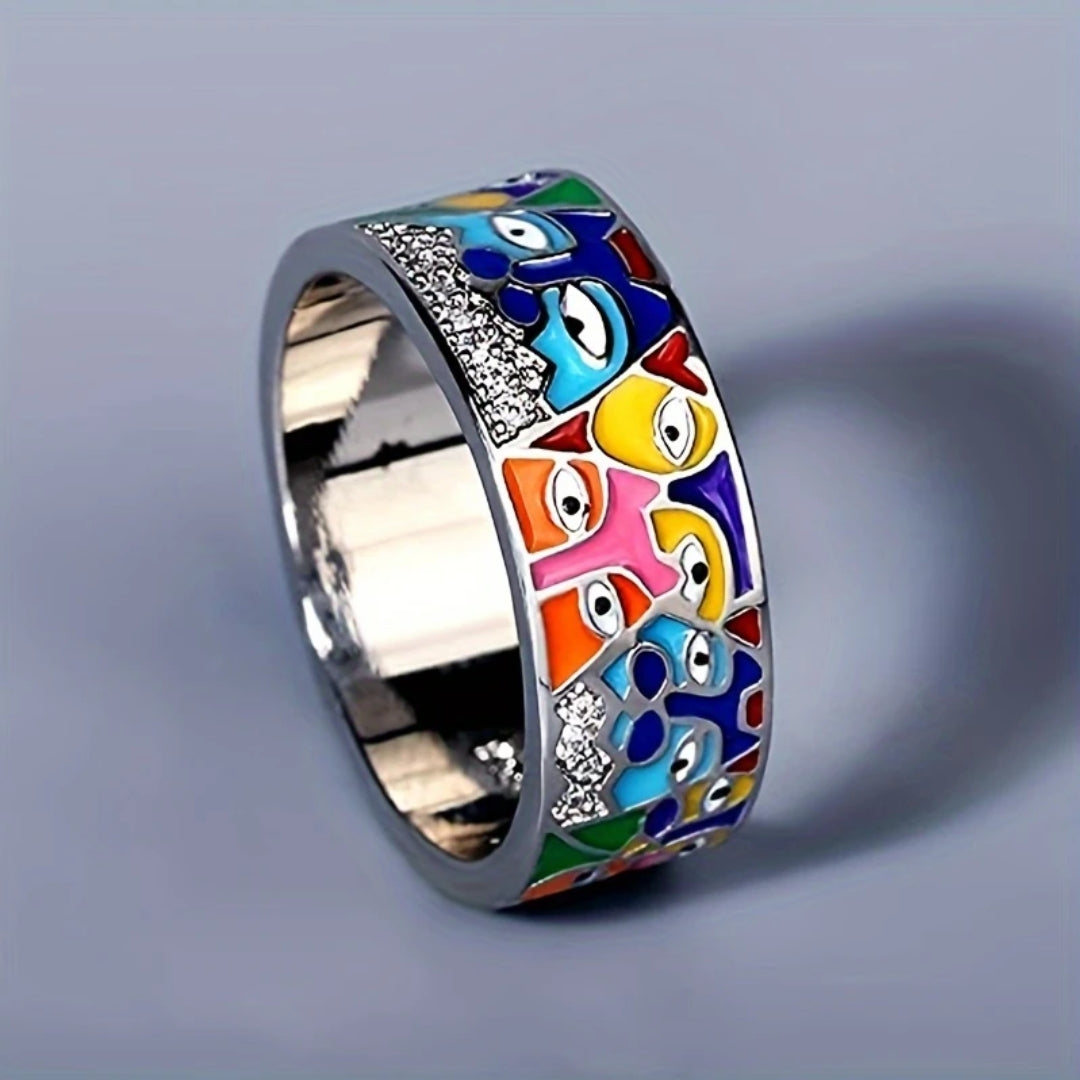 Bague avec des yeux colorés en or blanc