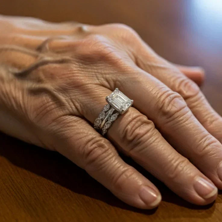 Bague rétro avec des couches brillantes en or blanc