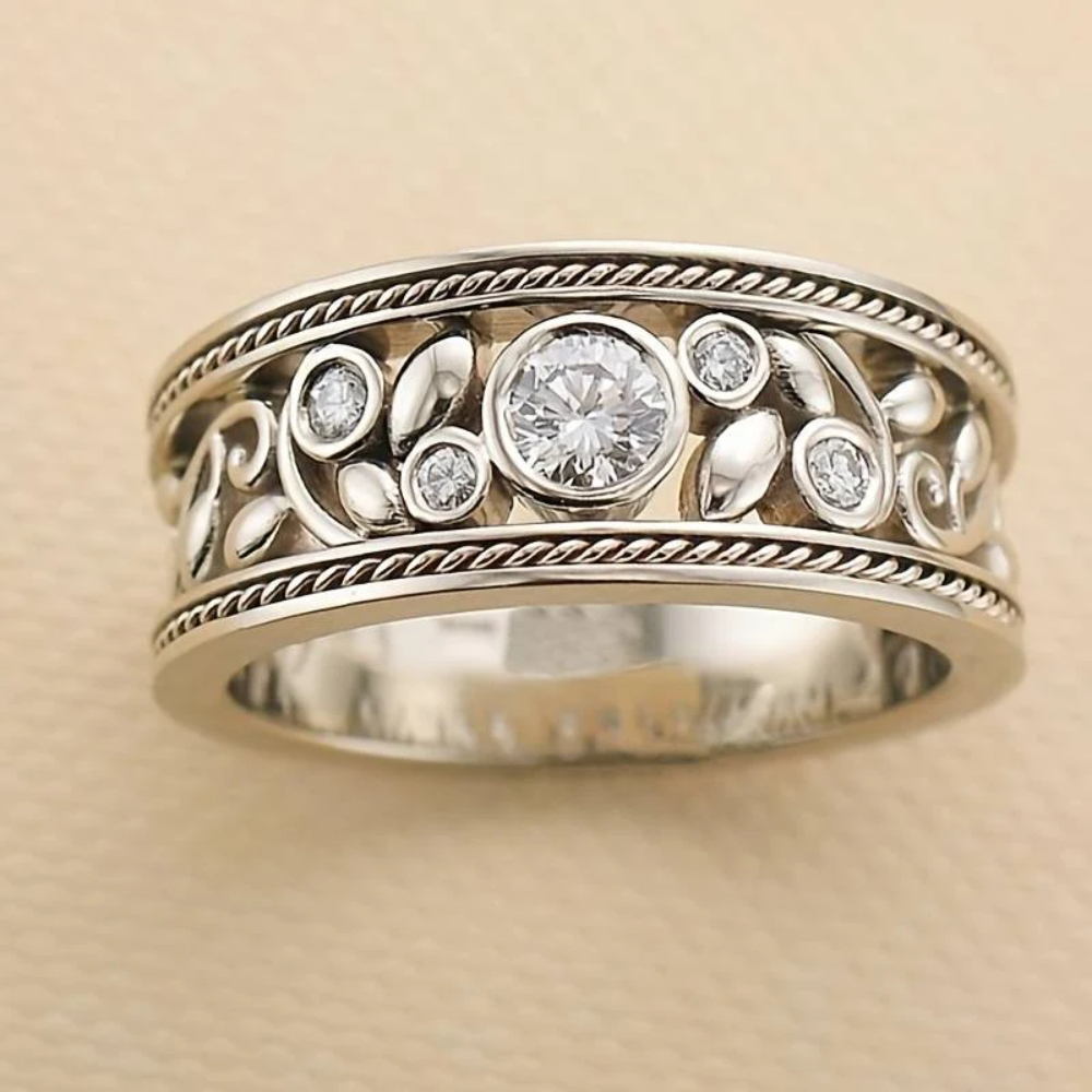 Bague rétro à brillants en or blanc